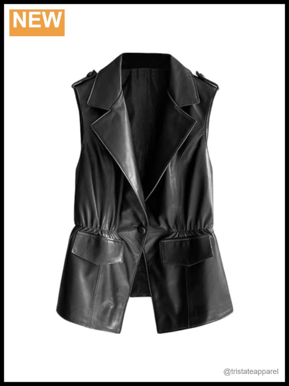 Women's Genuine Sheepskin Leather Notched Lapel Sleeveless Vest